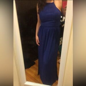 Royal blue high neck full length dress chelsea28